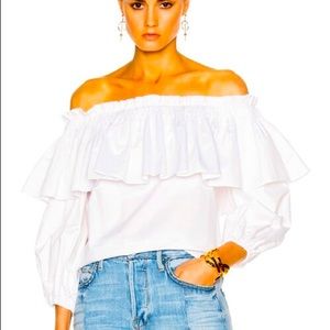 ALEXIS Barbie off the shoulder ruffle top in White